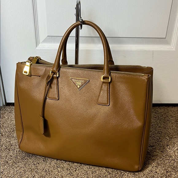 Prada Tan Leather Handbag with Gold Accents - Picture 1 of 15